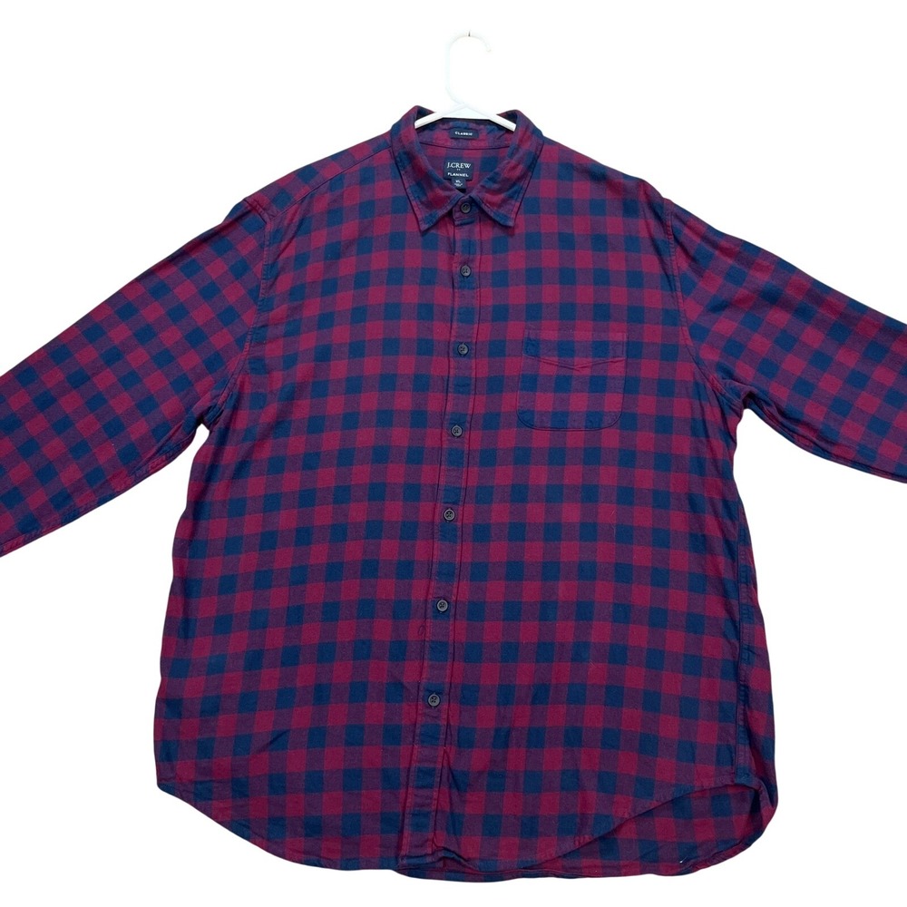 J Crew Flannel Shirt Blue Red Check Button Up Long Sleeve Mens XL Burgundy Navy